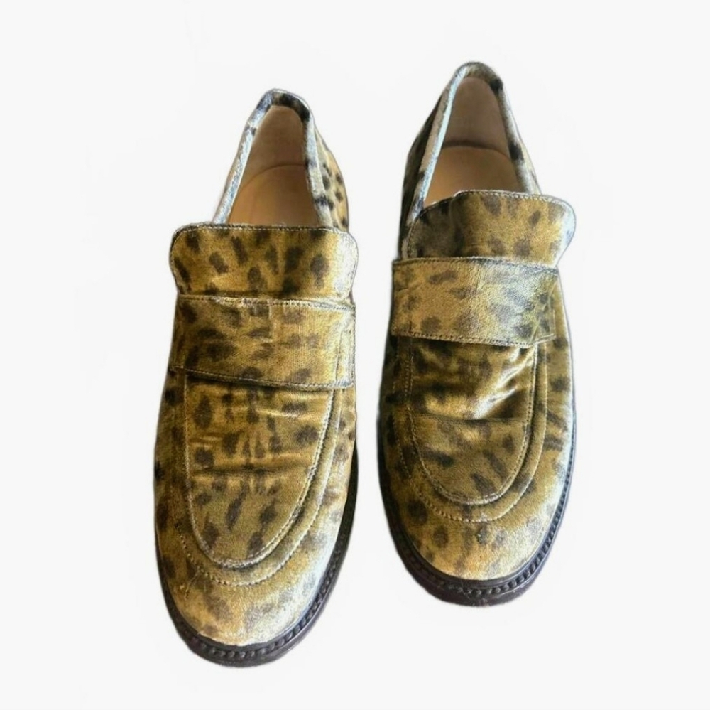 Calvin Klien Leopard Print Velvet Loafers Leather Soles
